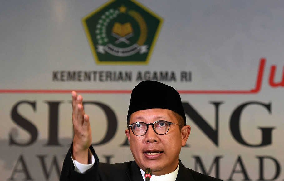 Menteri Agama Lukman Hakim Saifuddin menyampaikan keputusan sidang Isbat 1439 Hijriah di Jakarta, Selasa (15/5).